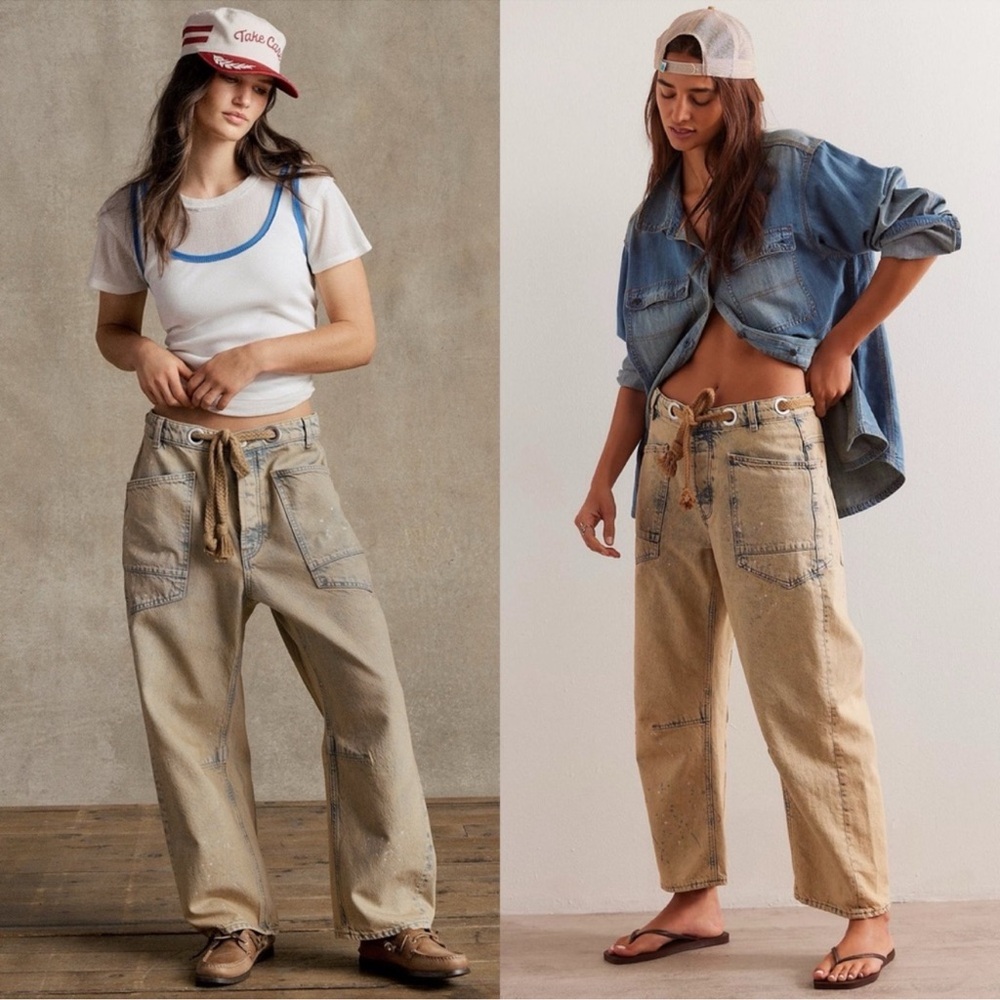 Free People Tan Boyfriend Jeans